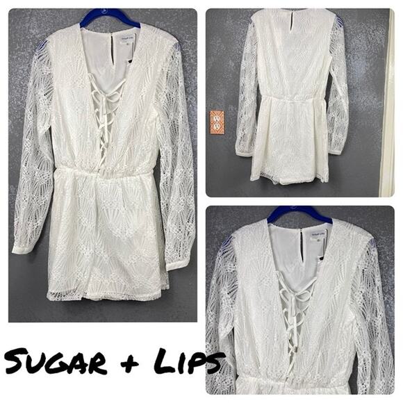 Sugar Lips Pants - Sugar + Lips lace up lace long sleeve romper